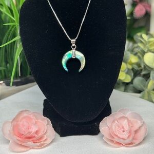Abalone shell Crescent Moon Pendant Necklace